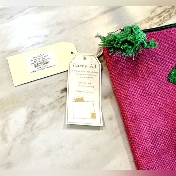 Mud Pie Women’s Fashion Maya Bay Dazzle Jute Pink Carry-All Case (Palm Tree) - Picture 4 of 6